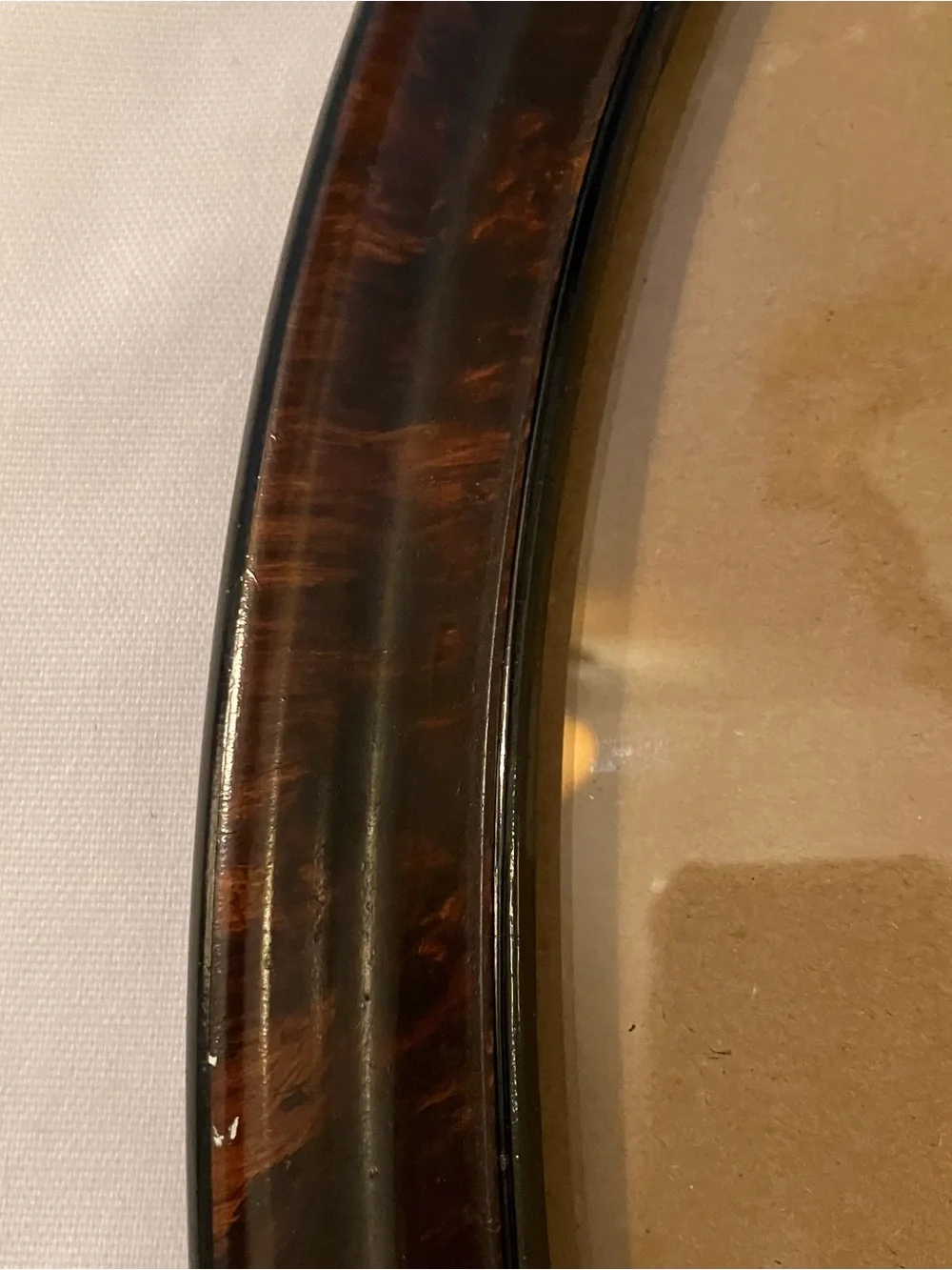 Antique Vintage Wood Oval Hanging Frame Picture Glass Convex Bubble 14.5 x 17.75